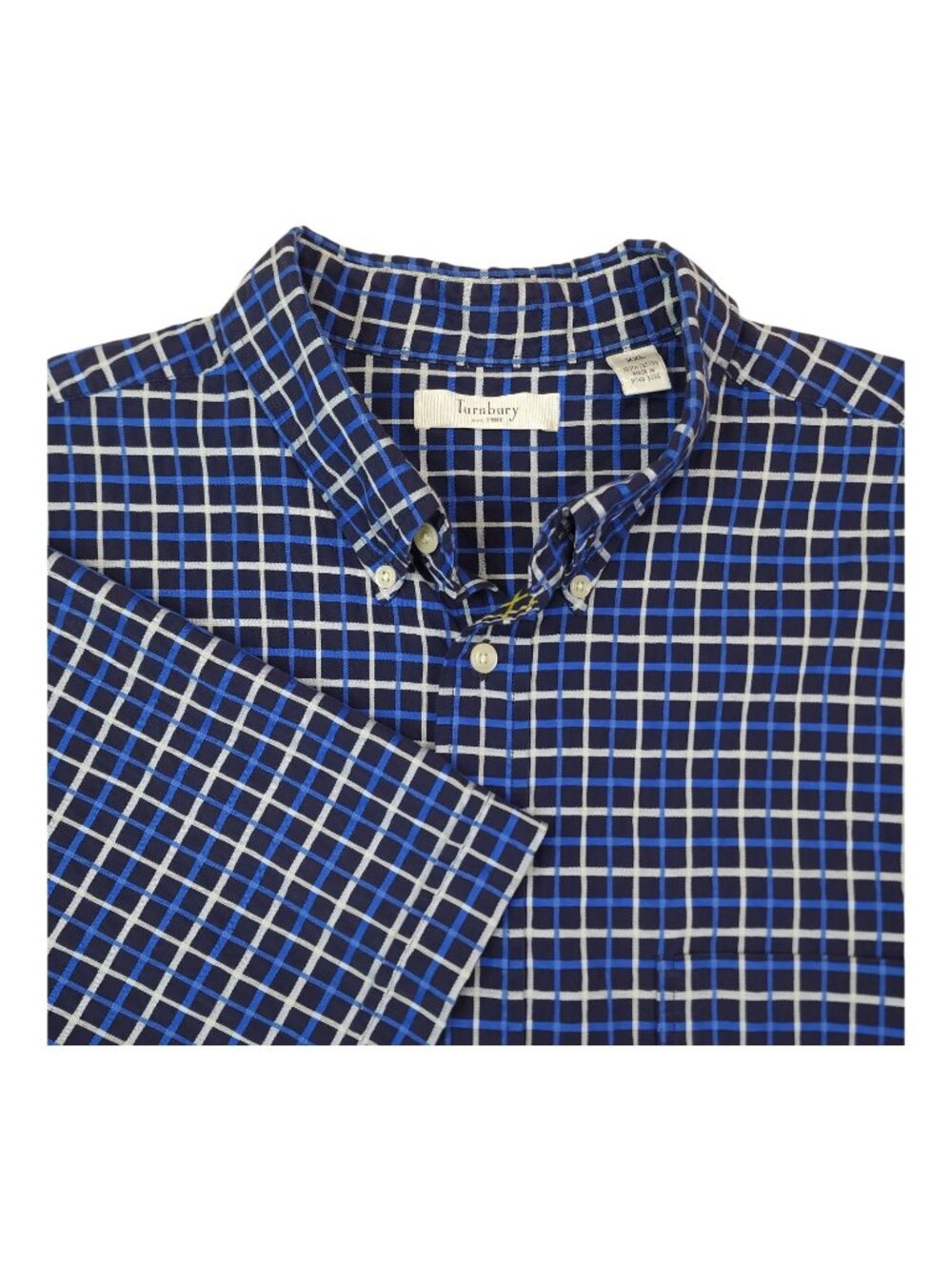 Turnbury Mens Blue Plaid Button-Down Short Sleeve Shirt XXL 100% Cotton
